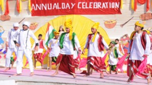 ‘Bangra’ being performed by the students during Annual Day celebration at APS BD Bari on Friday.