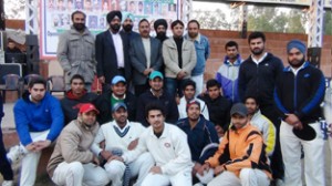 Winners posing for a group photograph alongwith dignitaries at District Sports Stadium in Kathua on Thursday.