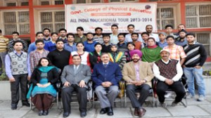 GCPE Ganderbal contingent posing alongwith DG Sports, Navin Agarwal during flag in ceremony at Jammu.  