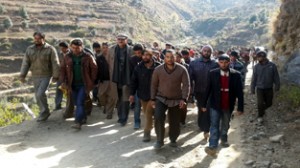 MLA, G M Saroori during his visit to Thathri on Sunday.