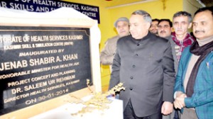 Minister for Health Shabir Ahmad Khan inaugurating Kashmir Skills and Simulation Laboratory at Tangmarg on Thursday.