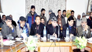 Deputy Chief Minister Tara Chand and members of CSC interacting with people’s representatives  at Srinagar on Monday.