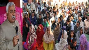 Minister for Planning Ajay Kumar Sadhotra addressing public gathering at Marh on Sunday.