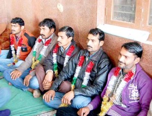 PHE employees on fast unto-death at Samba on Monday. -Excelsior/Gautam