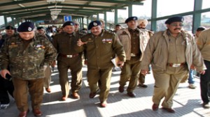 IGP Railways M S Salaria along with other senior officers inspecting Udhampur Railway Station on Saturday.