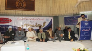 Participants at the All India Urdu Mushaira organized by J&K Academy of Art, Culture and Language on Tuesday.