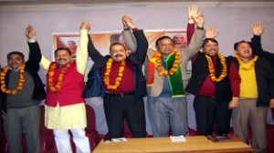 Dr Jitendra Singh during party meeting at Katra on Thursday.