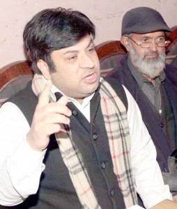 BGM president Eshfaq-Ur-Rehman Poswal interacting with media persons at Jammu on Monday.  -Excelsior/Rakesh