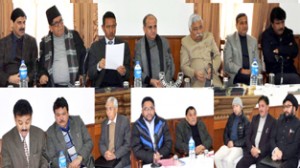 Deputy Chief Minister Tara Chand and others interacting with delegations at Jammu on Thursday.
