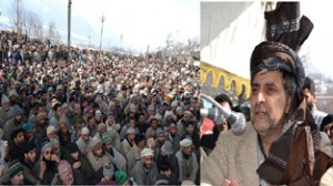 Minister for Forest, Mian Altaf Ahmad addressing public gathering at Kangan on Wednesday.