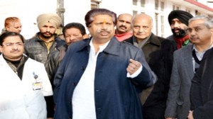Minister for Housing, Raman Bhalla taking review of the ongoing development works at Gandhi Nagar Hospital on Saturday.