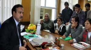 Minister of State for Home, Sajjad Ahmed Kichloo interacting with delegation of J&K NC Minority Cell at Jammu on Thursday.