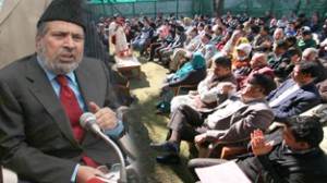 Muzaffar Hussain Beigh addressing a meeting of PDP activists at Jammu on Friday. —Excelsior/Rakesh