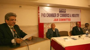 A speaker during an interaction programme organised by PHD Chamber of Commerce at Jammu on Friday. —Excelsior/Rakesh