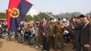 DGP Ashok Prasad flagging off Motorcycle Rally at Jammu on Thursday.