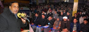 Minister for PHE, Sham Lal Sharma addressing one-day training-cum-awareness camp at Kathua on Wednesday.