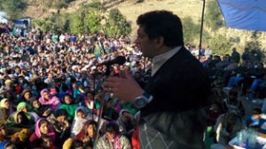 Minister for Revenue, Aijaz Ahmad Khan addressing public gathering at Ramban on Thursday.
