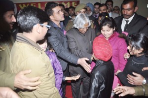 Former President A P J Abdul Kalam interacting with children at Jammu on Monday.—Excelsior/Rakesh