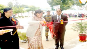 Usha Singh inaugurating Army Public School's Art & Craft Exhibition in the school premises on Saturday.