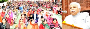 Minister for Planning and Employment, Ajay Sadhotra speaking during annual day function at SS Higher Secondary School, Marh in Jammu.