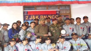 J&K NCC Cadets posing for a photograph after claiming first place in National Integration Camp held at Delhi.