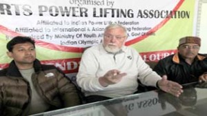 Office bearers of J&K Sports Powerlifting Association addressing media persons in Jammu on Wednesday. -Excelsior/ Rakesh