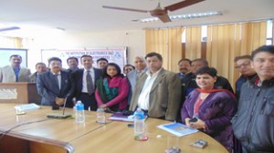 Dignitaries and students posing at Govt Polytechnic for Women while celebrating Women Empowerment Day on Wednesday.