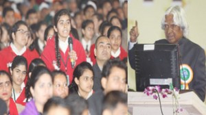 Former President A P J Abdul Kalam replying to query by a student during inaugural function of Children Science Congress at JU on Tuesday. -Excelsior/Rakesh