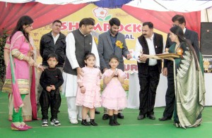 Member Parliament, Madan Lal Sharma and other dignitaries alongwith the children during annual day celebration at Shemrock International School in Jammu.  