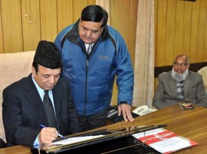 Minister for Finance Abdul Rahim Rather giving final touch to Budget on Wednesday.