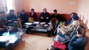 MLA Nowshera Radhay Sham Sharma chairing a meeting of Rogi Kalyan Samiti at SDH Sunderbani on Saturday.
