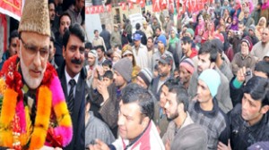 Minister for Panchayats, Ali Mohd Sagar addressing gathering at Srinagar on Saturday.