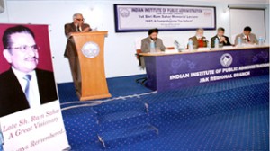 Dr Ashok Bhan speaking at a function organized by IIPA at Jammu on Saturday.