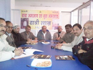 Baba Amarnath Yatri Niyas members during a meeting at Jammu on Saturday. 	—Excelsior/Rakesh