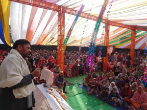 MP Madan Lal Sharma addressing public meeting at Rajpura in Jammu on Sunday.