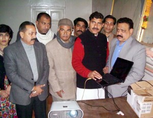 BJP leaders during launch of “Volunteer for Mission 272+” at party office Jammu on Saturday.—Excelsior/Rakesh