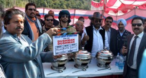 Minister for Housing Raman Bhalla claps mahurat shot for bollywood movie at Jammu on Monday.