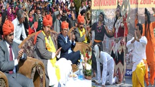 Minister for Housing Raman Bhalla during Shiv Khori Mela at Ransoo on Wednesday.