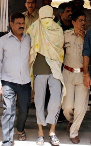 One of the four suspected terrorists of Indian Mujahideen arrested by Special Cell of Delhi Police in Jodhpur on Sunday.(UNI)