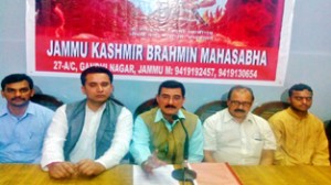 Members of JKBM interacting with media persons at Jammu on Wednesday.