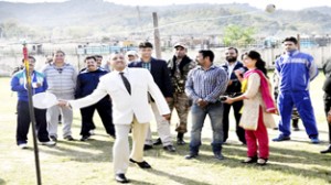 DG Sports, Navin Agarwal executing forehand shot in speedball during concluding function of refresher course. 