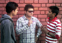 A scene from the play ‘Clever Servant’ staged by Nat Manch at Jammu on Tuesday.