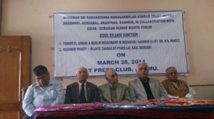 Scholars at a book release function at Jammu on Friday.