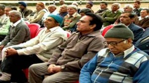 Pensioners during protest rally at Udhampur on Sunday.
