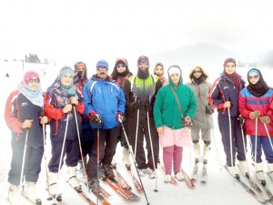Female skiers during a camp at KU in Srinagar. 