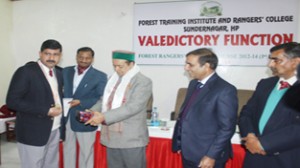 J&K Forest officer receiving gold medal after topped in Rangers Training Course at Sundernagar.