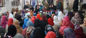 Dr Farooq Abdullah addressing a meeting of women workers at Party Headquarters Srinagar on Thursday.