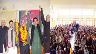 Dr Jitendra Singh along with other BJP leaders during a party meeting at Billawar on Saturday.