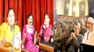 Artists presenting their items in the ‘Sangeet Sandhya’ organised by ICCR Jammu under its Horizon Series at Darbar Hall of Amar Mahal.