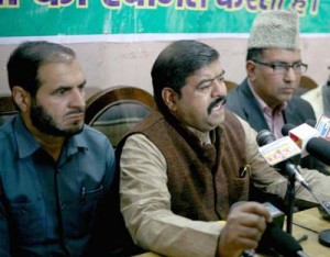 Muslim Rashtriya Manch leaders at a press conference at Jammu on Thursday.      -Excelsior/ Rakesh